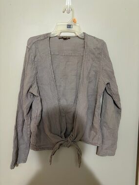 FLAX Linen Blend Lavender Open Front Tie Shirt